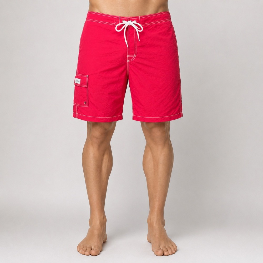 Polo Ralph Lauren Mens XL Red Swim Trunks Cargo Pocket Contrast Stitching Board‎